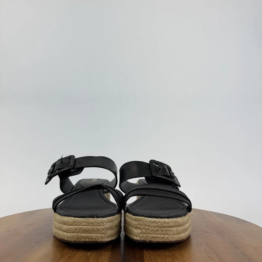Womens‎ Sam Edelman Carson Black Leather Platform Espadrille Slide Sandals Sz 11
